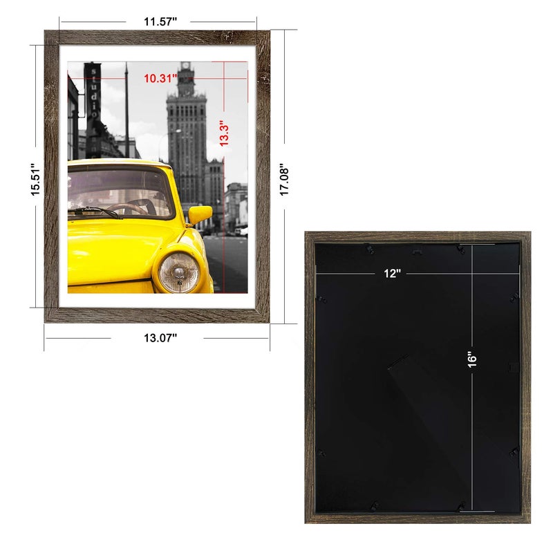 Emeyart 12x16 Frame Made to Display 11x14 Picture with Mat or 12x16 Photo Without Mat Picture Frames Wall Art for Wall Decor or Table Top Display,Brown - Image 2